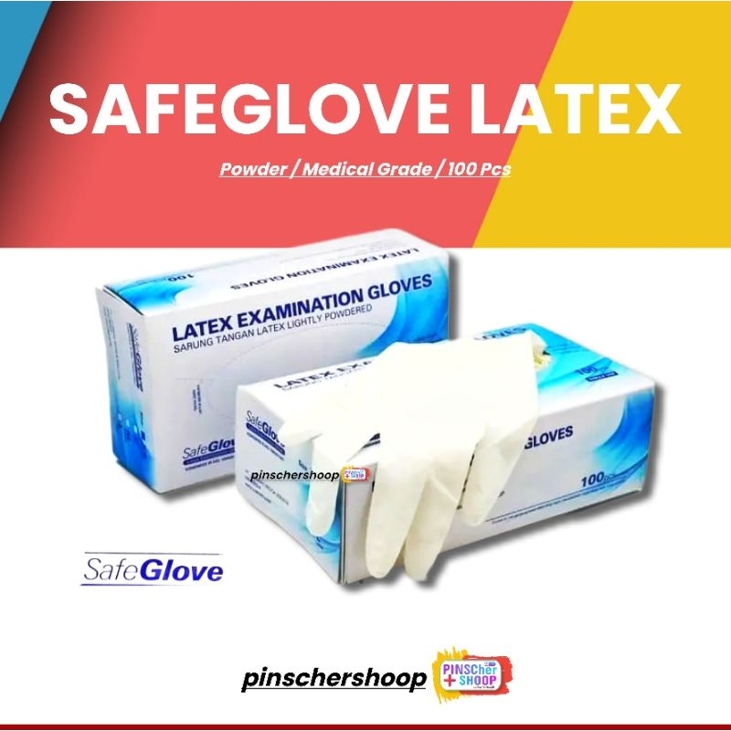 Jual Sarung Tangan Latex Powder Safeglove Handscoon Karet Dengan Bedak