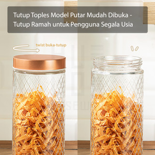 Jual Toples Kaca Set 4 Pcs Toples Kue Kedap Udara Tutup Warna Rose Gold