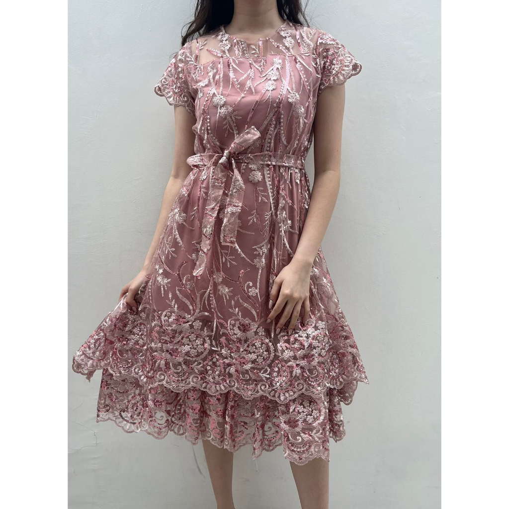 Jual New Product K192 Dress Kondangan Pesta Full Brukat Korean Look