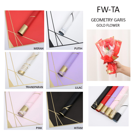 Jual Lembar Cellophane Geometry Garis Gold Flower Wrapping Paper