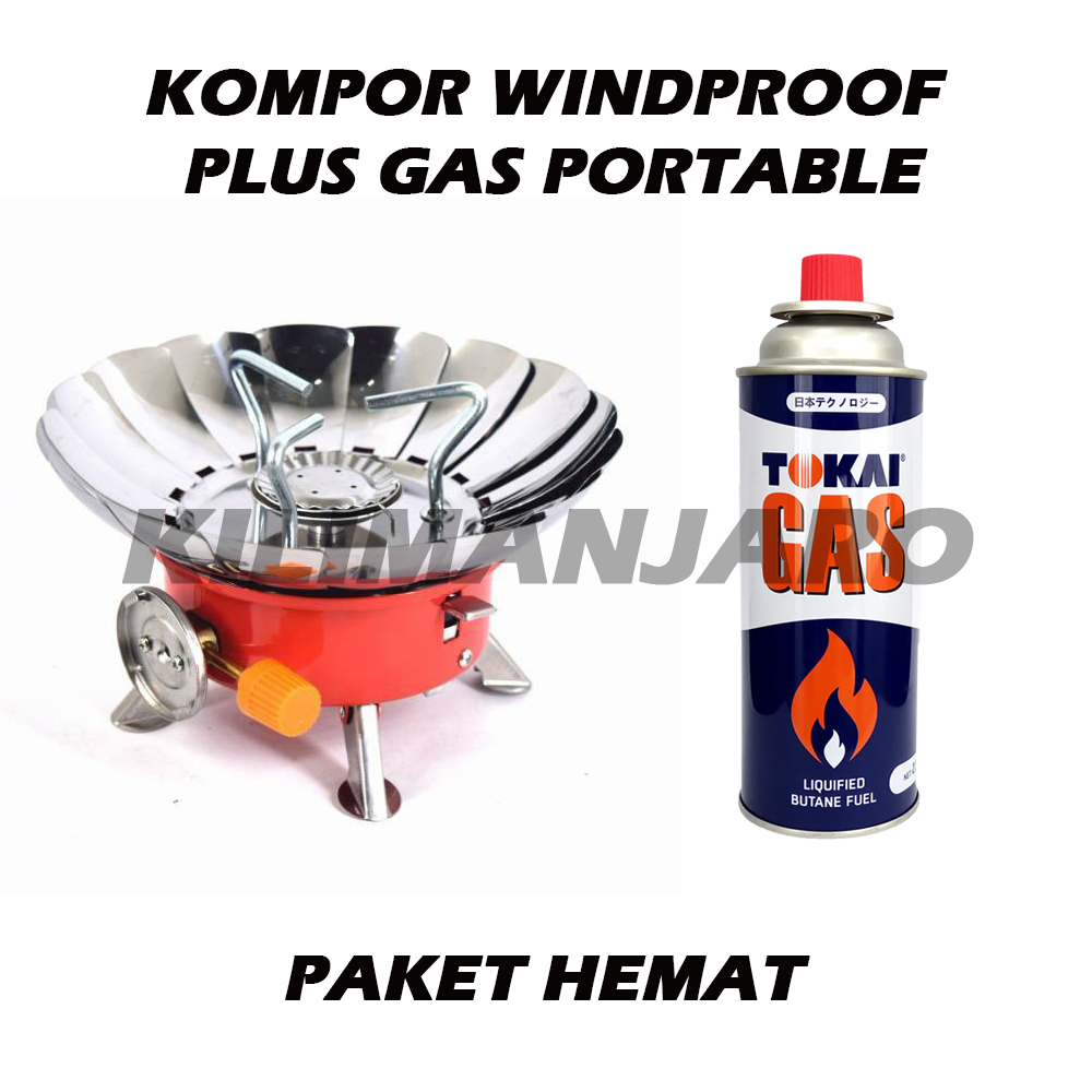 Jual Paket Kompor Windproof Plus Gas Portable Kompor Camping Gas