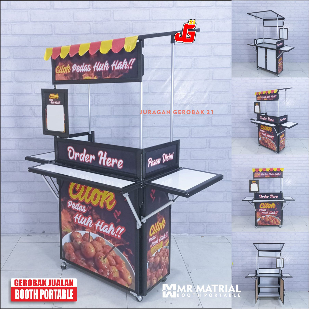 Jual Booth Portable Tulang Hitam Extra Jumbo Gerobak Lipat Meja Jualan