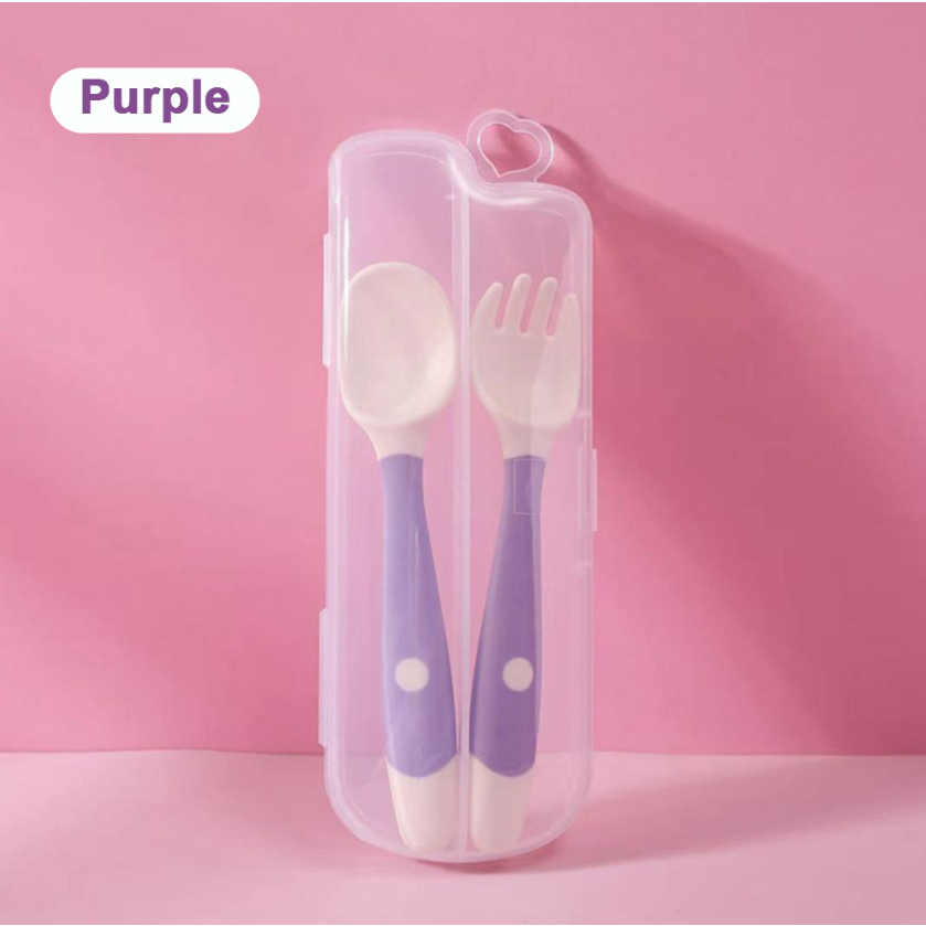 Jual Sendok Garpu Makan Bayi Silicone MPASI BPA Free Dengan Wadah