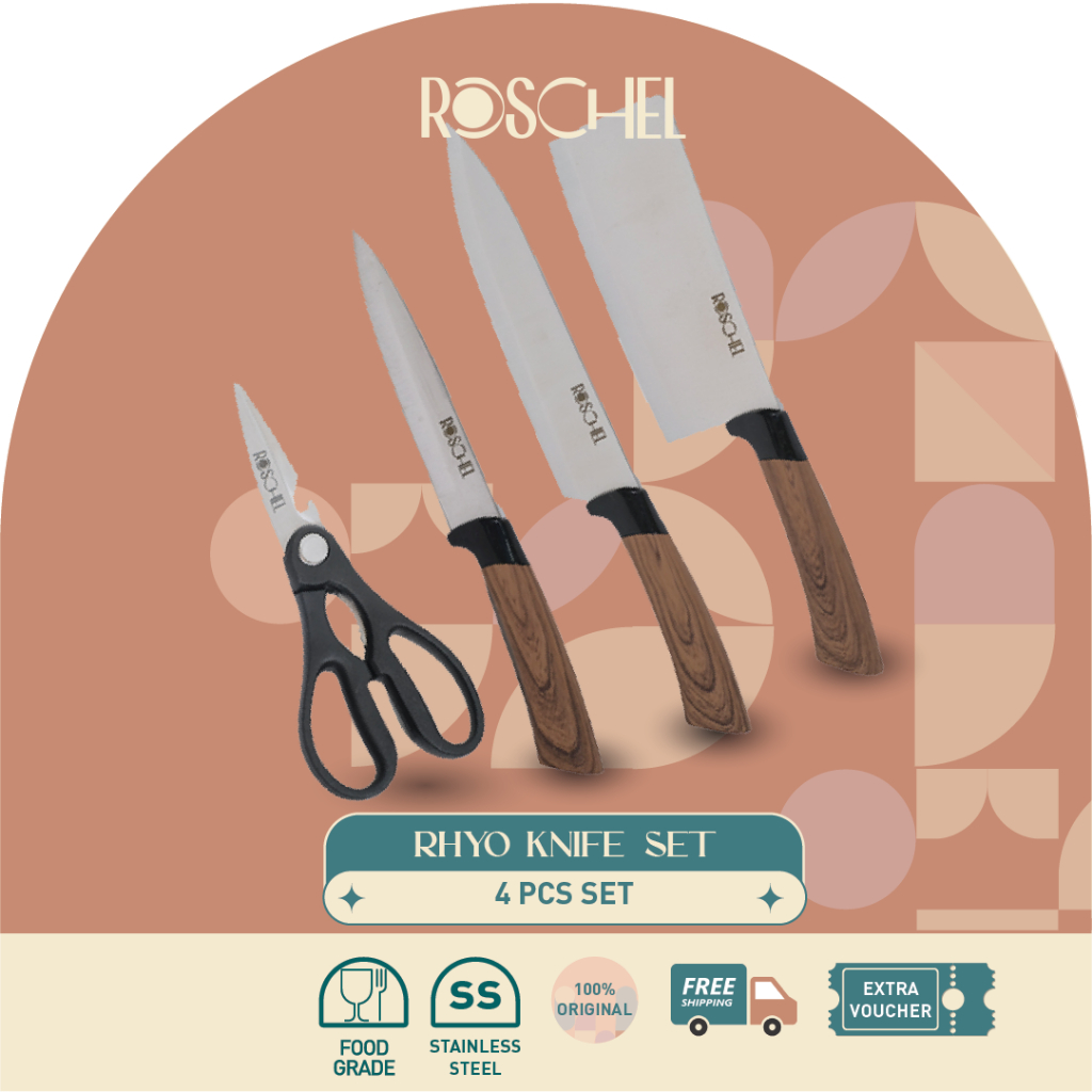 Jual Roschel Rhyo Knife Set 4 Pcs Stainless Steel Wooden Handling