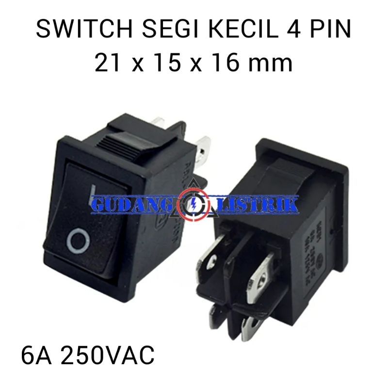 Jual Rocker Switch Saklar Tombol On Off Segi Kecil 4 Pin 6A 250VAC