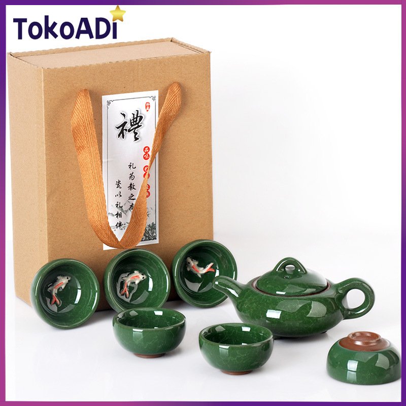 Jual Ikan Koi Chinese Tea Pot Set Ceramic 6 Cup Teko Teh China