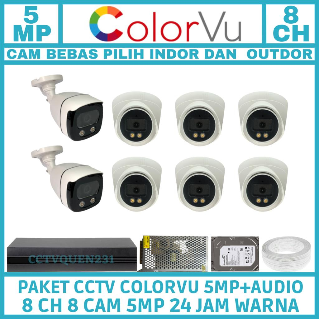 Jual PAKET CCTV COLORVU 5MP 8 CHANNEL 8 KAMERA FULL COLOR 1080P TURBO