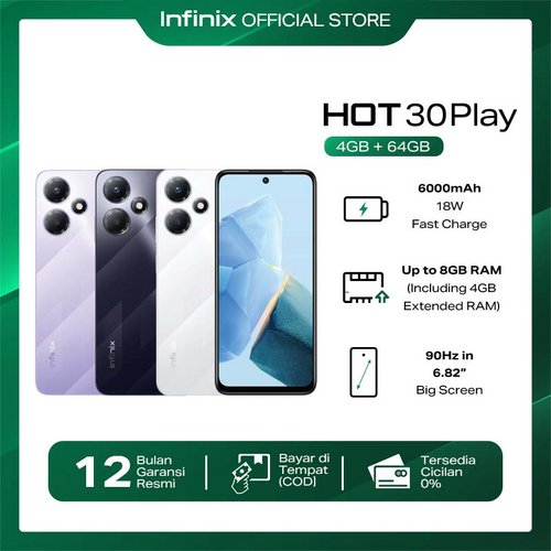 Jual Infinix Hot 30 Play 4 64GB Up To 8GB Extended RAM Helio G37