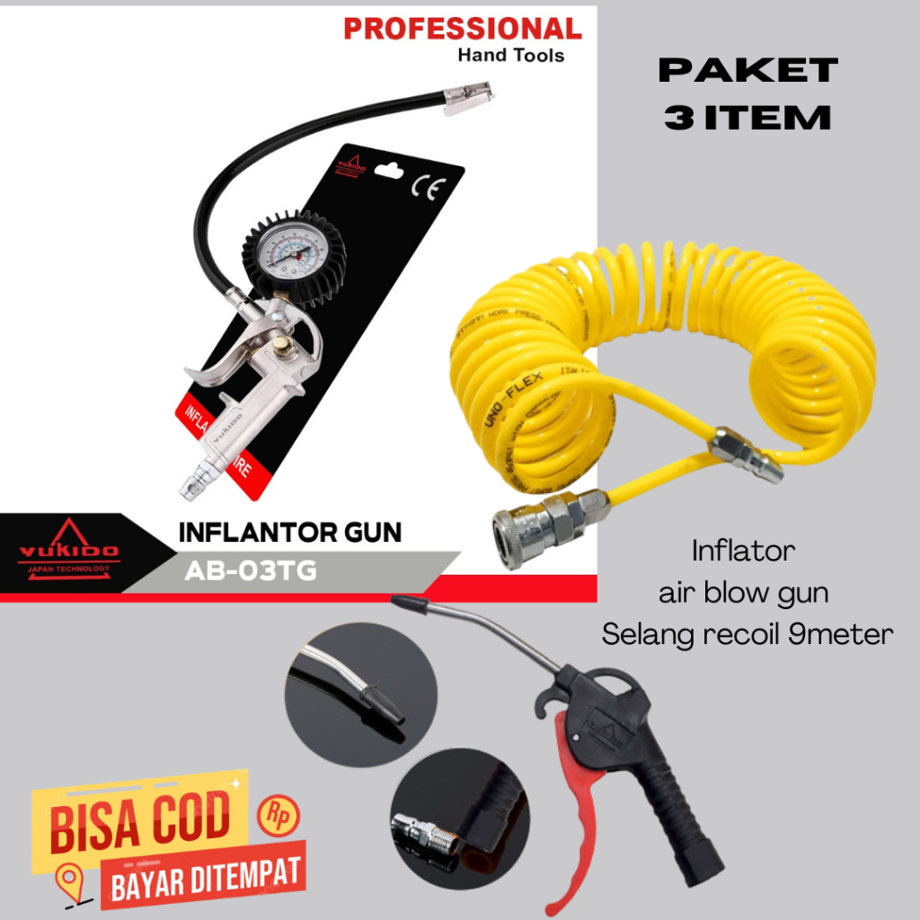 Jual Paket Item Tire Inflator Air Pressure Gun Isi Ukur Tekanan