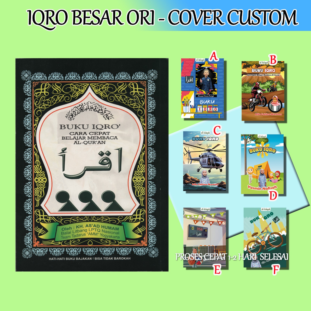 Jual BISA CUSTOM CETAK NAMA FOTO Buku Iqro Besar 20 X 15cm Kertas