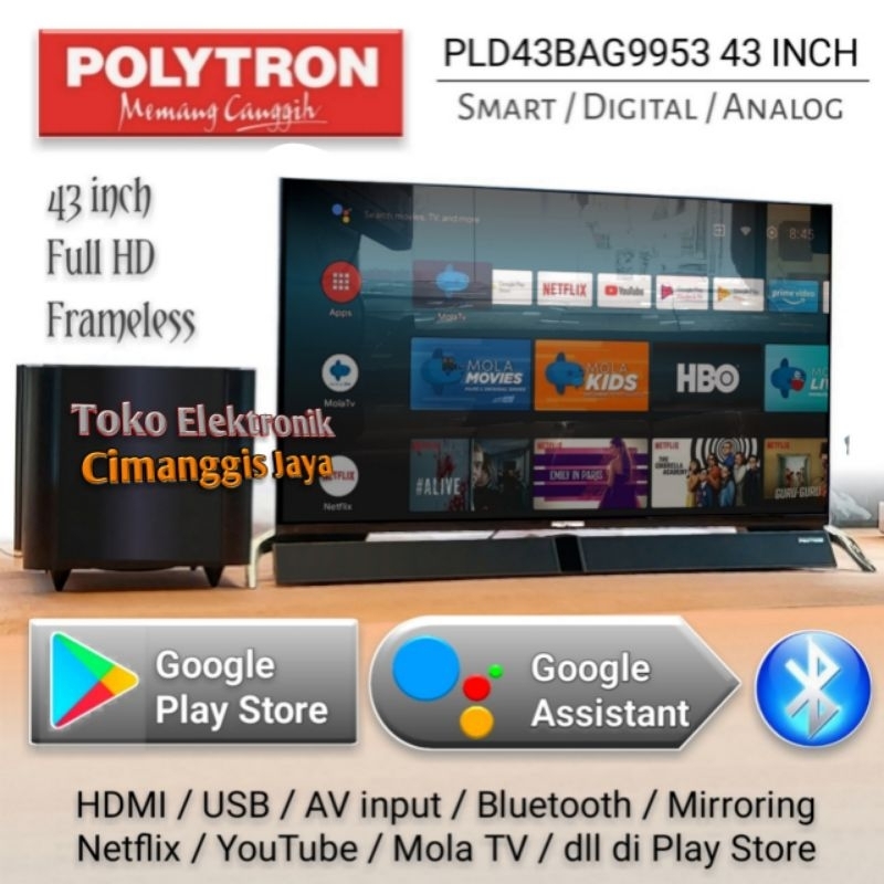 Jual Google Android Smart Tv Led Polytron Inch Cinemax Sounbar Jne