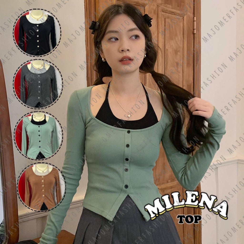 Jual Majomer Milena Semi Crop Top Atasan Wanita Lengan Panjang