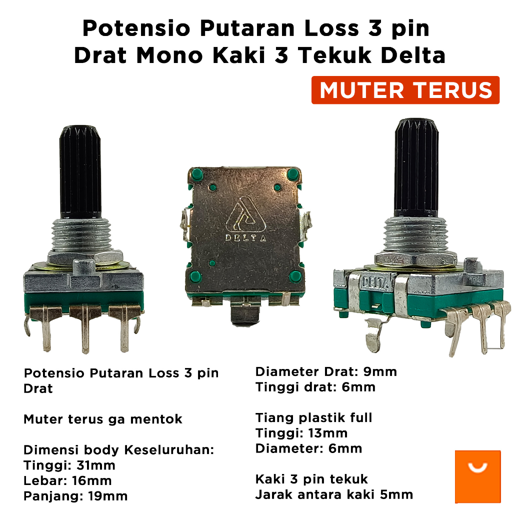 Jual Potensio Putaran Loss Pin Drat Mono Kaki Tekuk Delta Shopee