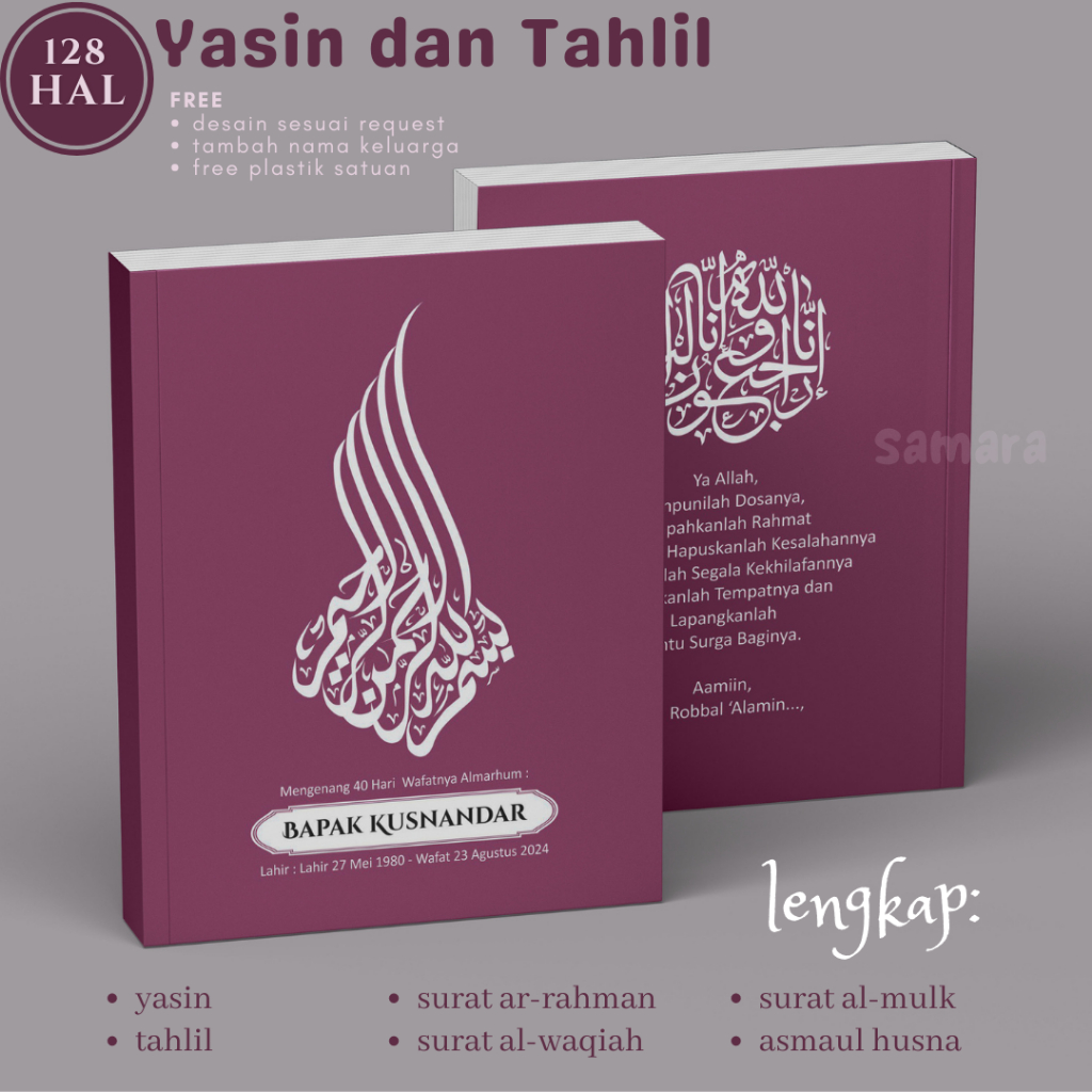 Jual Buku Yasin Dan Tahlil Softcover Custom Foto Doa Almarhum Mengenang