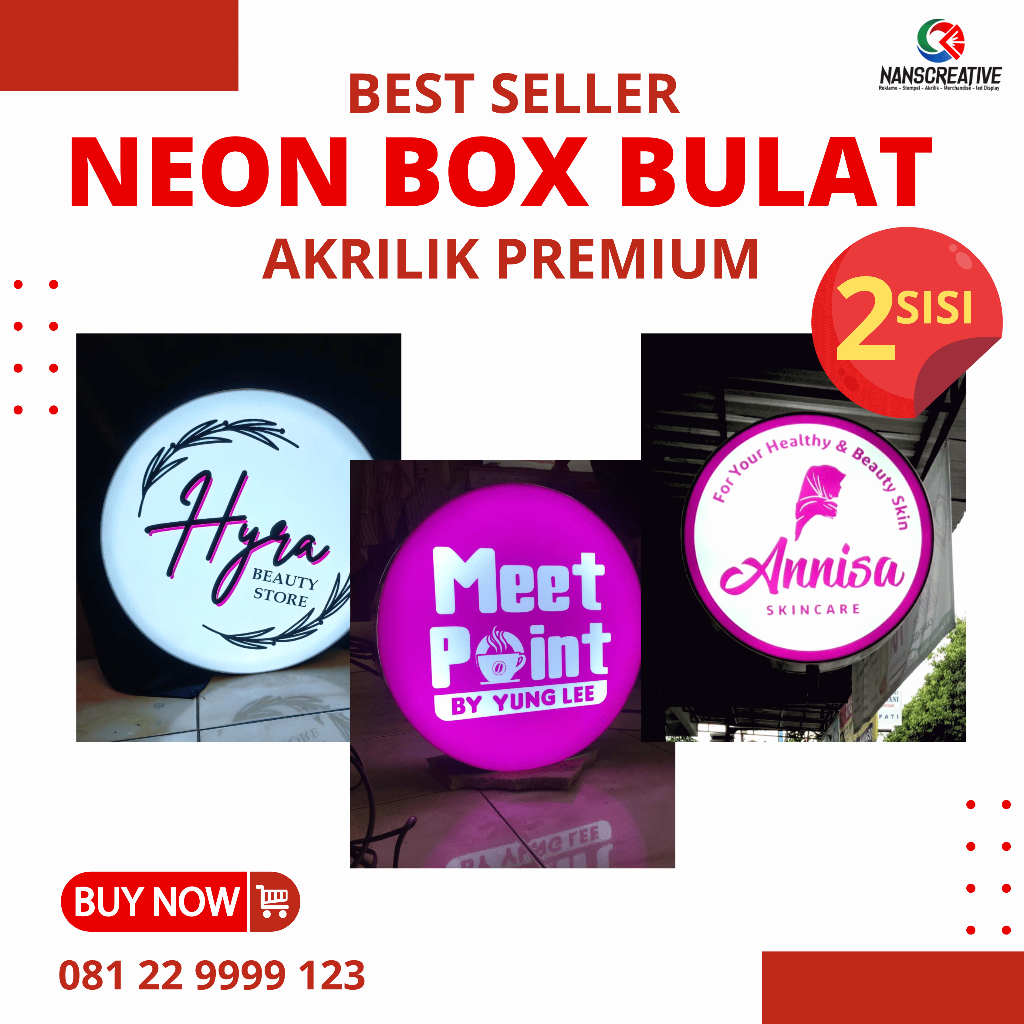 Jual Neon Box Akrilik Bulat 2 Sisi Neon Box Neon Box Bulat Papan