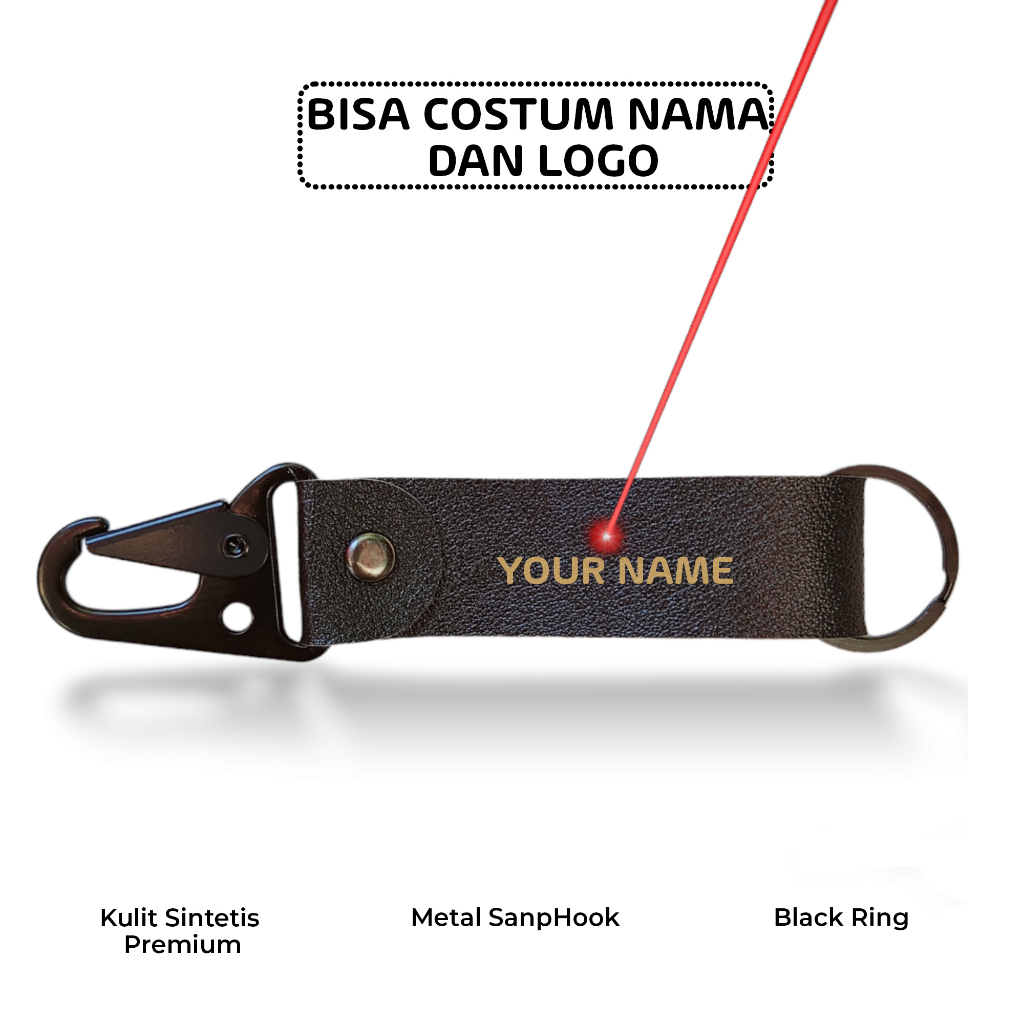 Jual Gantungan Kunci Kulit Costum Nama Logo Snaphook Leather Keychain