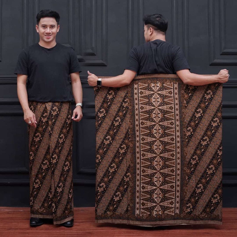 Jual Sarung Batik Motif Seno Kembang Putih Coklat Katun Premium