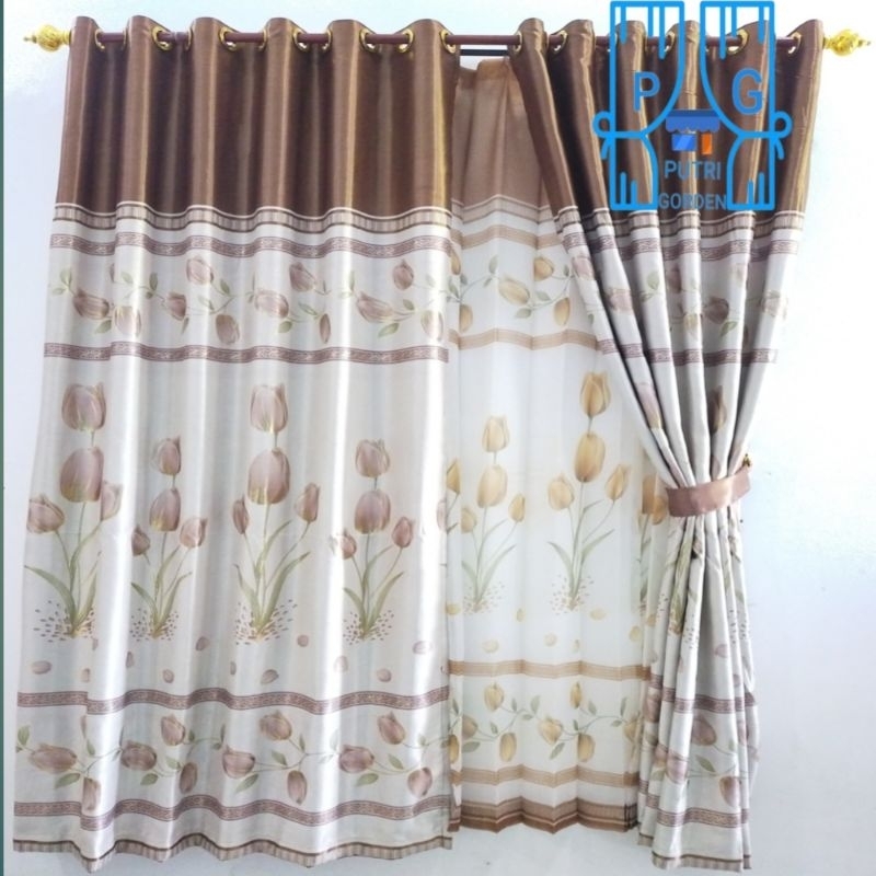 Jual Gorden Jendela Pintu Minimalis Smokring Motif Bunga Tulip Gordeng