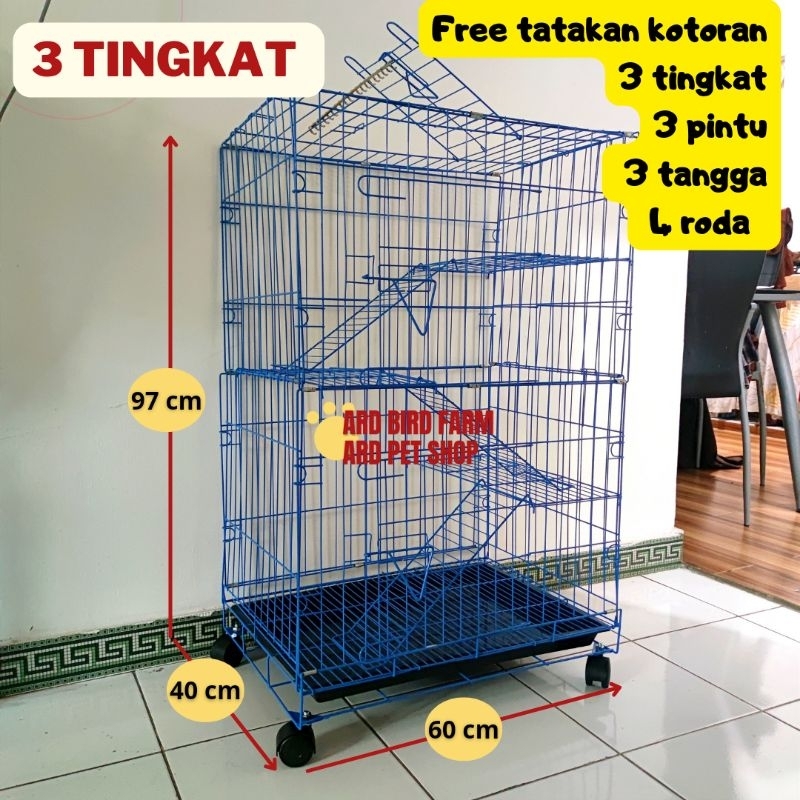 Jual Kandang Besi Lipat Kucing Anjing Kelinci 3 Tingkat Size L XL