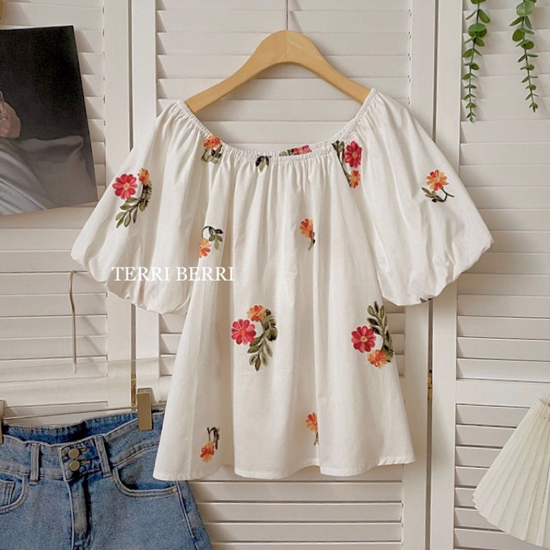 Jual Ha Rin Balloon Top Floral Bordir Embroidery Flower Sabrina Off