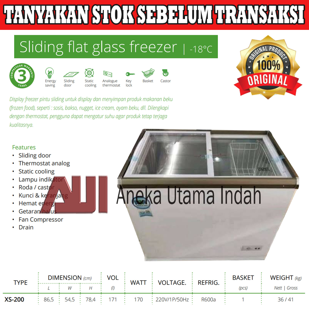 Jual Rsa Xs Xs Xs Kulkas Pemajang Es Krim Sliding Flat Glass