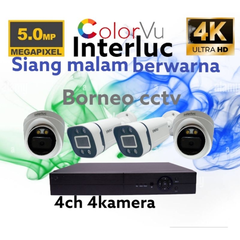 Jual PAKET CCTV 5MP COLORVU 4 CHANNEL 4 KAMERA ULTRA HD 4K FULL COLOR