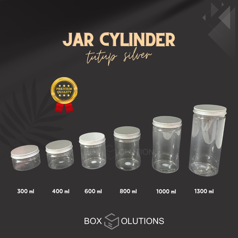 Jual Toples Tabung Jar Cylinder PREMIUM Tutup Alu Silver 300ml