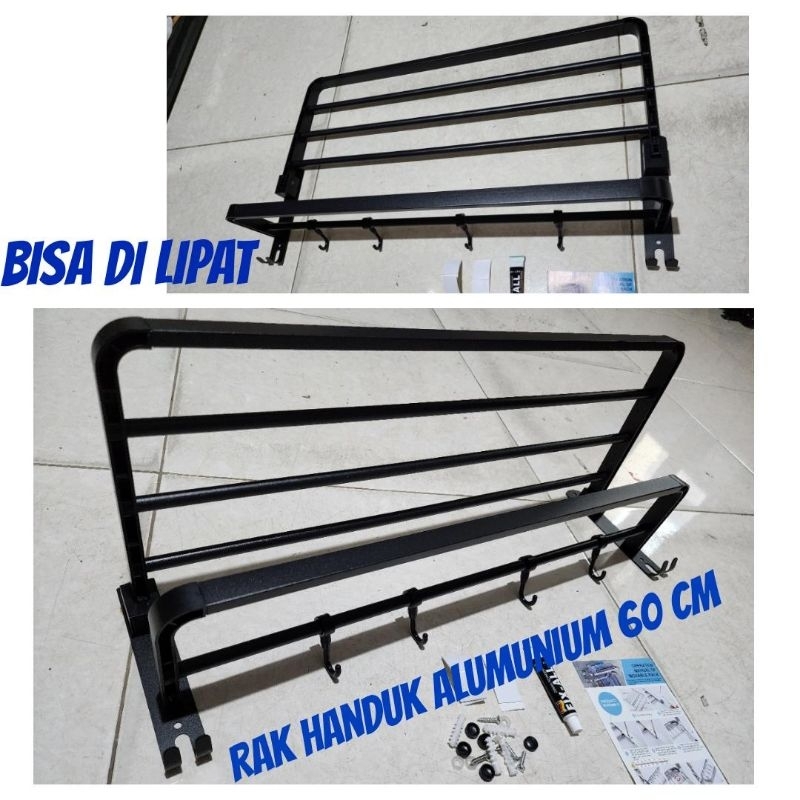 Jual Rak Handuk Lipat 5 Baris Alumunium Abs Hitam Black PROMO