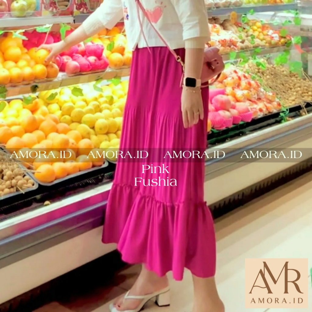 Jual Rok Ruffle Plisket Panjang Muslim Model Susun Lidi Polos Premium