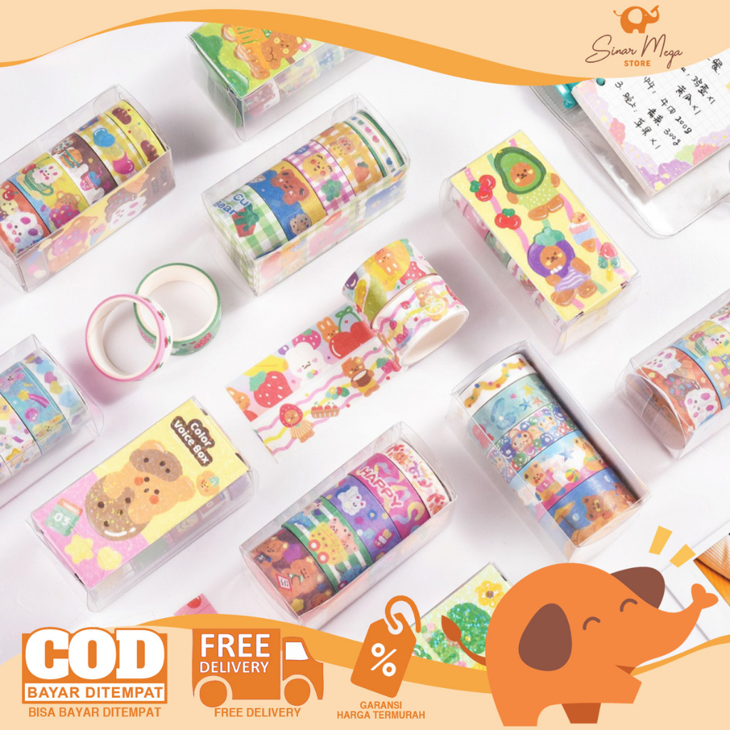 Jual Masking Tape Set Pcs Colorful Bear Box Isolasi Kertas Motif