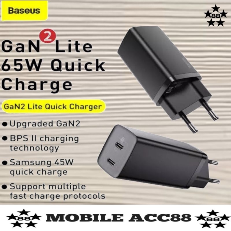 Jual Kepala Charger Baseus GAN2 LITE 65W USB C C PD QC4 0 Fast Charger