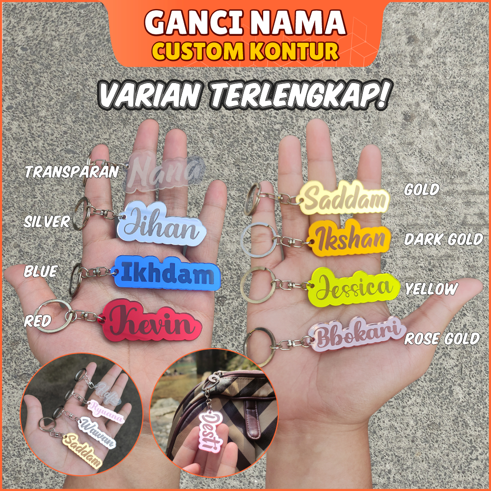 Jual Gantungan Kunci Tas Ukir Nama Akrilik Bebas Custom Ganci Warna