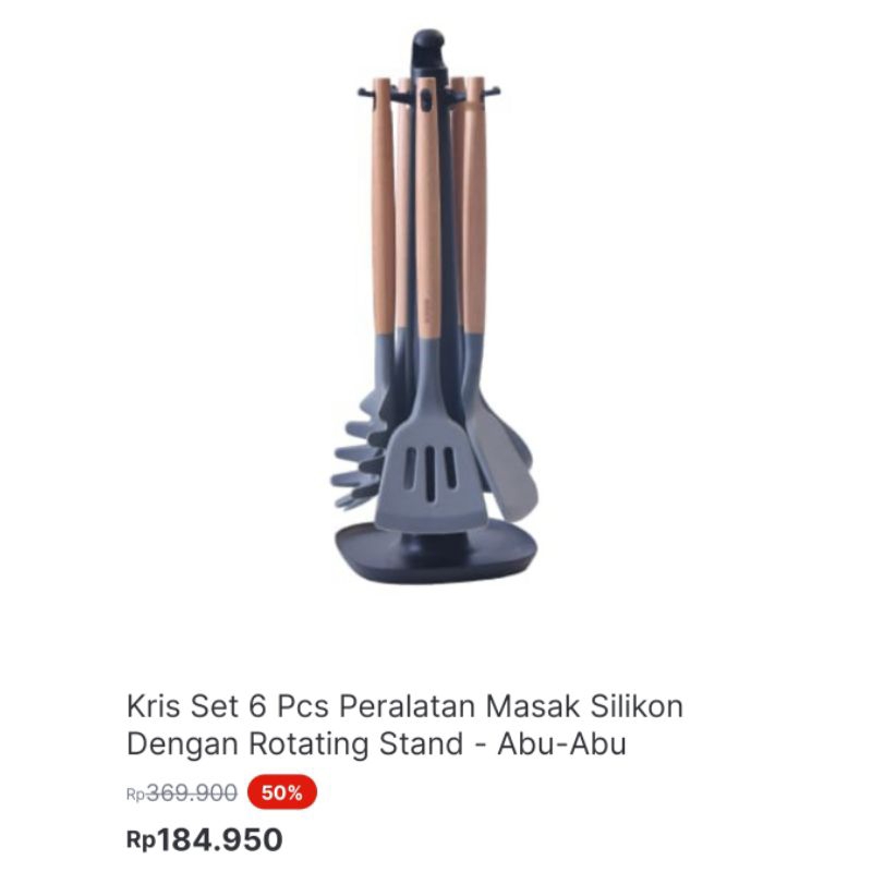 Jual Kris Set 6 Pcs Peralatan Masak Silikon Dengan Rotating Stand Abu