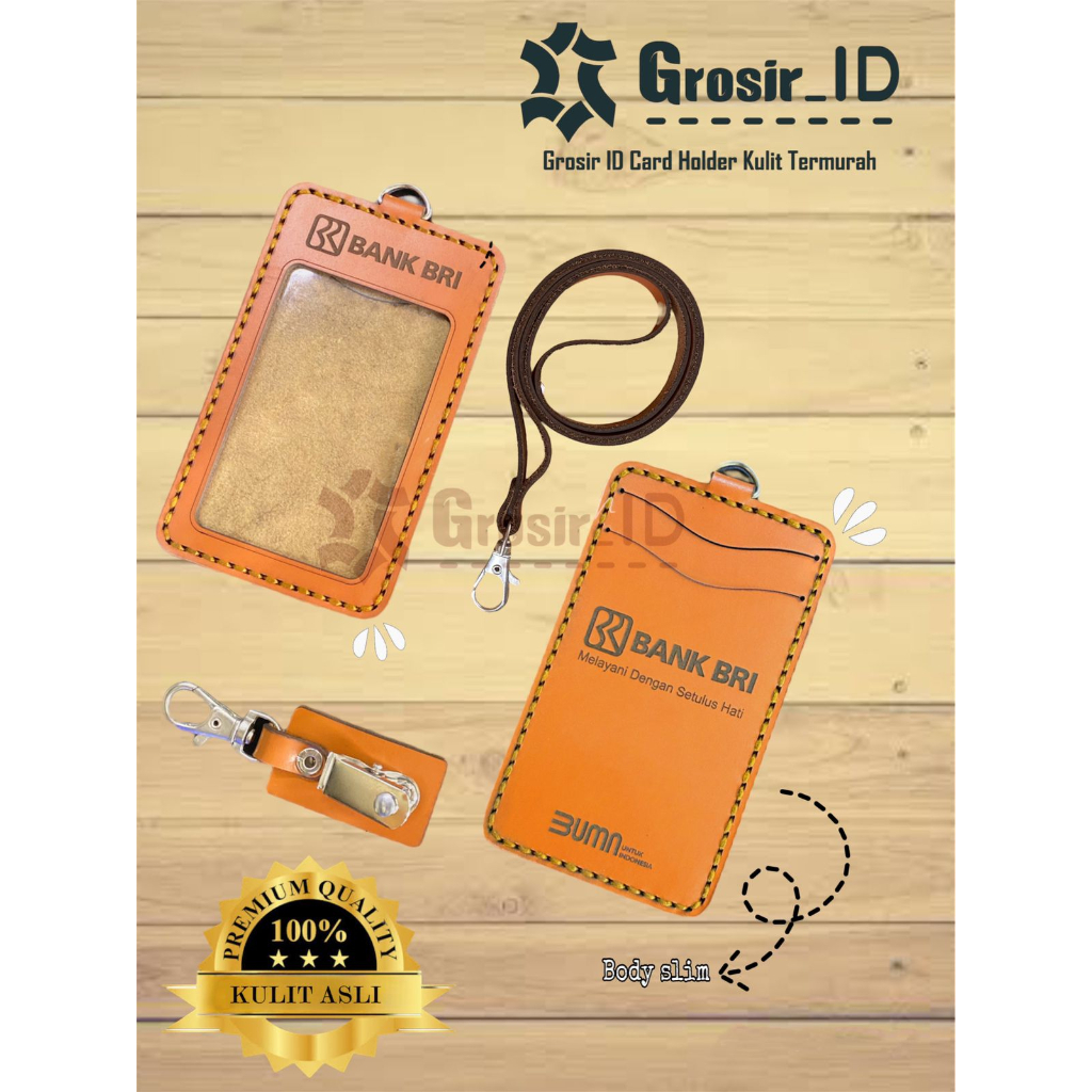 Jual ID CARD HOLDER KULIT NAME TAG KULIT CUSTOM NAMA LOGO PERUSAHAAN