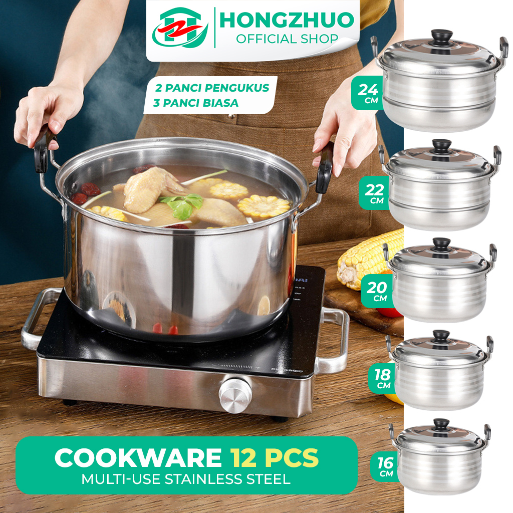 Jual Hongzhuo 12in1 Panci Steamer Set Stainless Isi 5 Pcs 2pcs