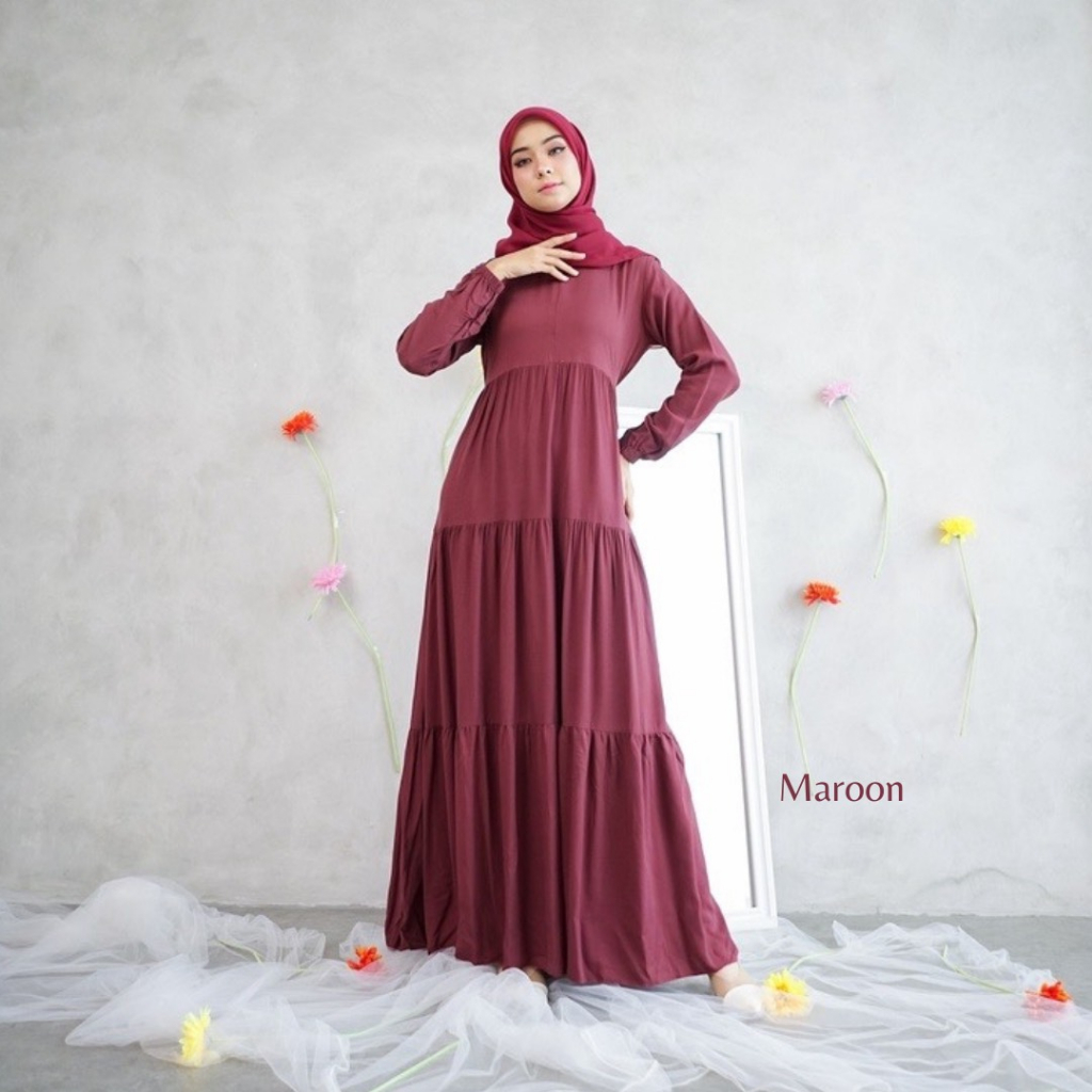 Jual Gamis Rayon Twill Premium Flowy Maxy Dress Homey Dress Polos