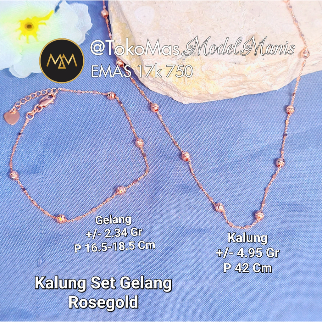 Jual Kalung Set Gelang Jedar Biji Lada Ukir Emas Rosegold Kadar K