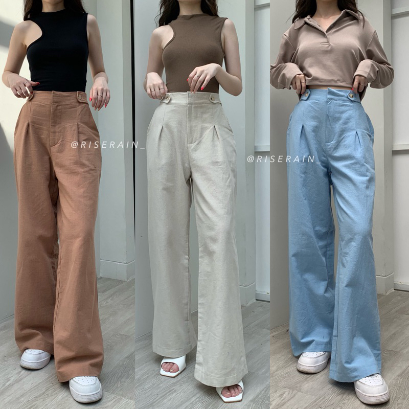 Jual Sirin Linen Pants Celana Panjang Wanita Kulot Highwaist Cullote