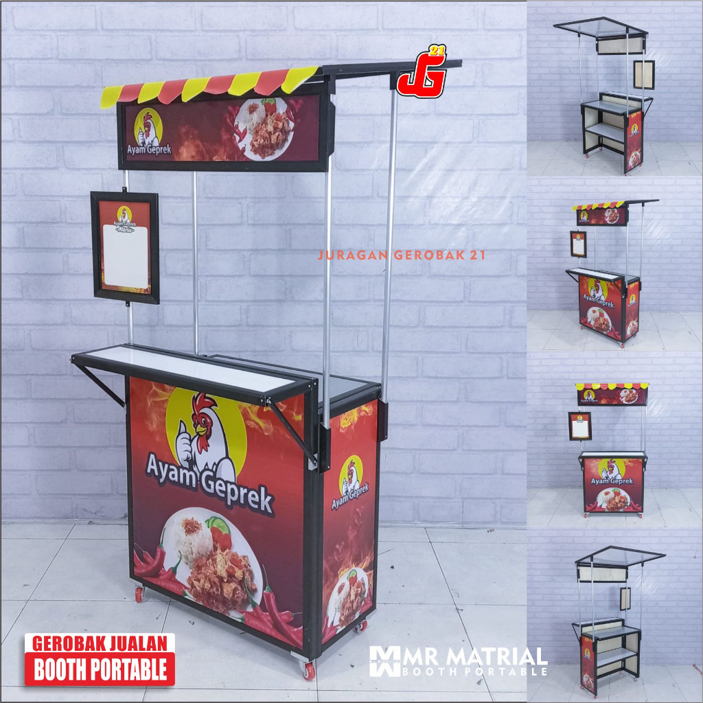 Jual Booth Portable Tulang Hitam Juragan Gerobak Jumbo Meja Lipat