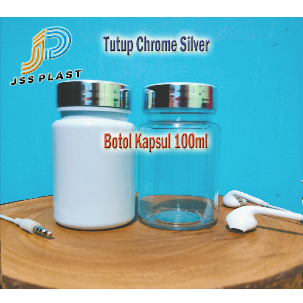 Jual Botol Kapsul 100ml Tutup Putih List Silver Isi 30 Obat Plug