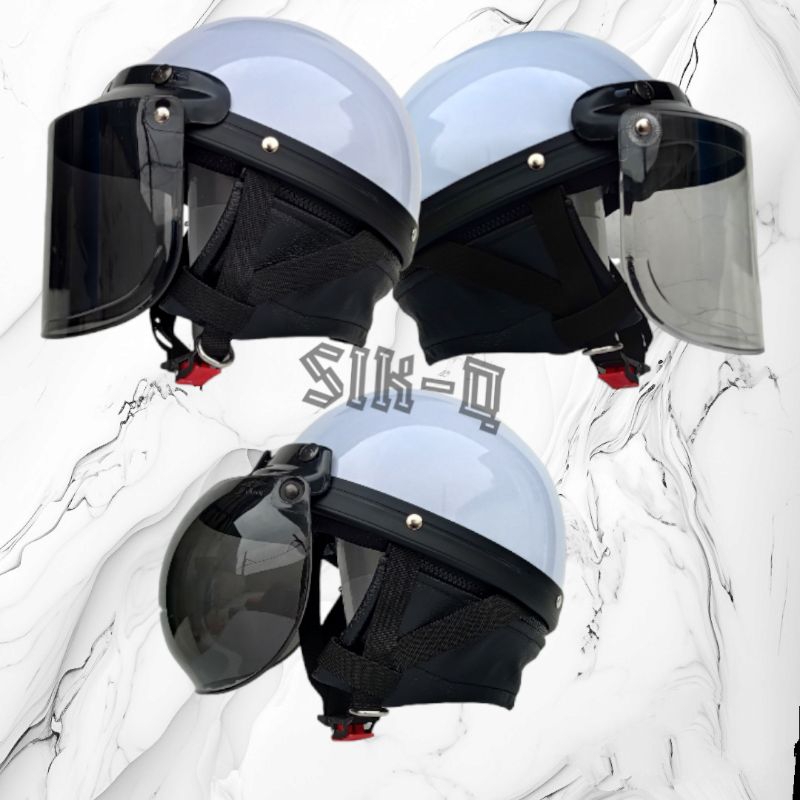 Jual Helm Chips Bogo Cetok Retro Putih Glossy Helm Bogo Setengah Helm