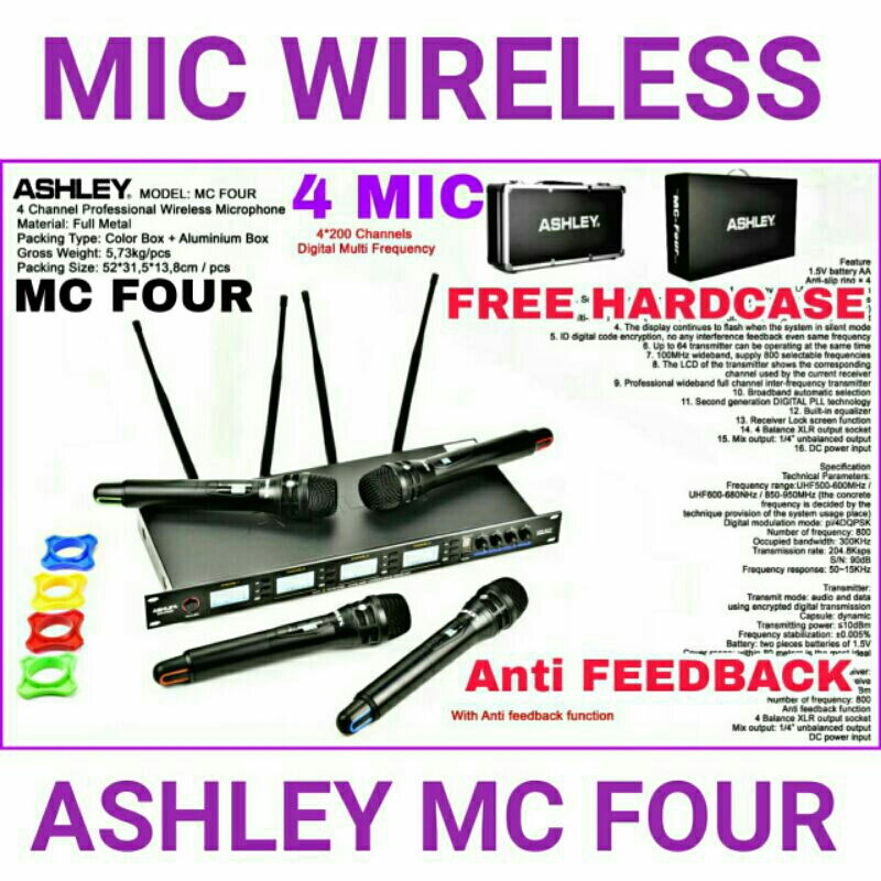 Jual Mic Wireless ASHLEY MC FOUR Original Anti Feedback 4 Chanel Mic