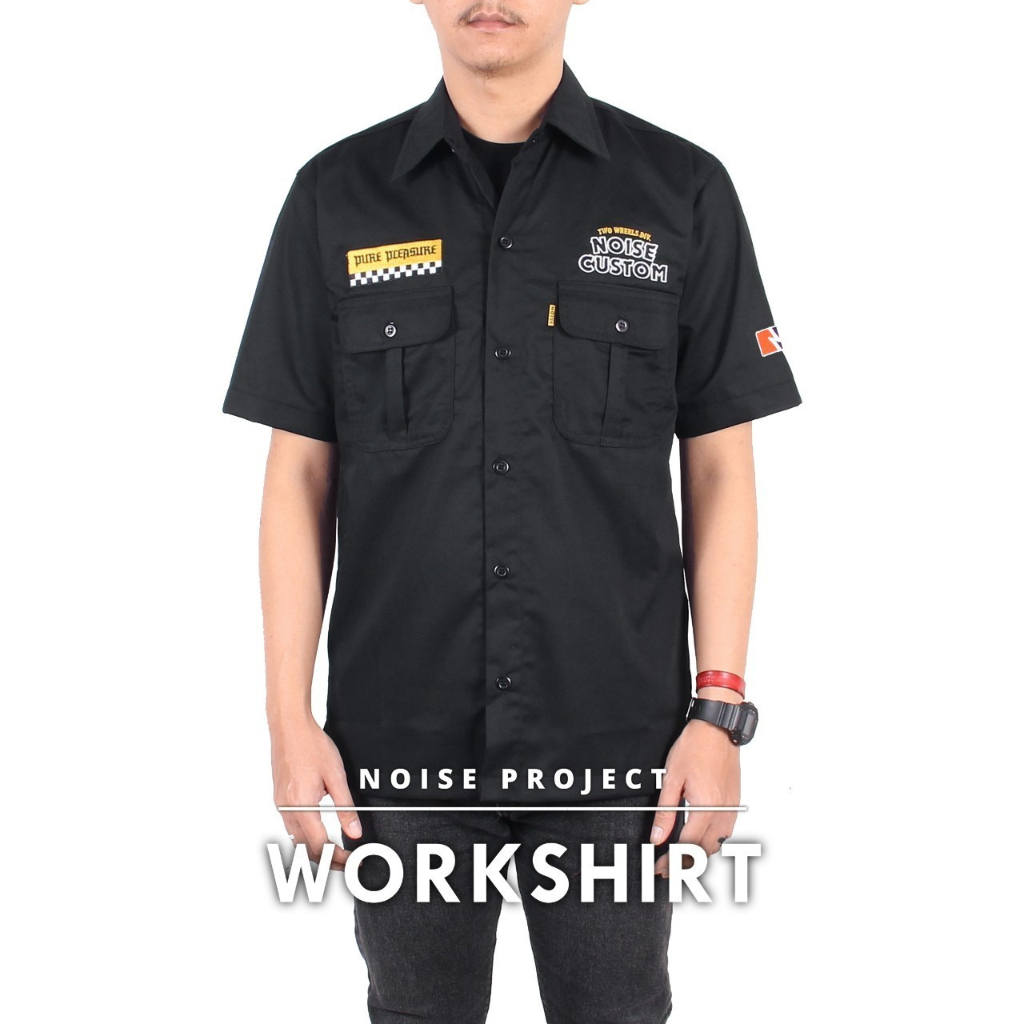 Jual WOLV Baju Kemeja Kerja Pria Workshirt Hitam Lengan Pendek