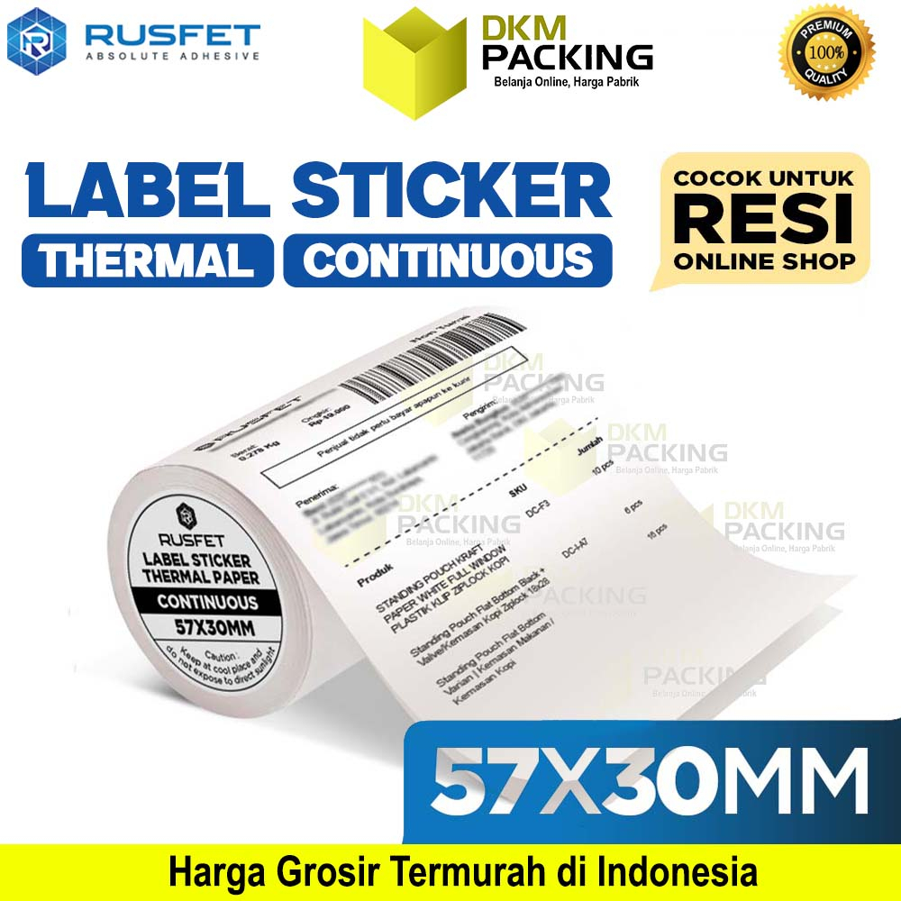 Jual Sticker Label Thermal Paper CONTINUOUS ROLL Barcode Resi RUSFET