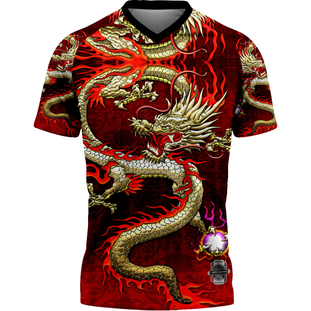 Jual Kaos Batik Naga Full Printing I Dragon I Bahan Drifit V Neck