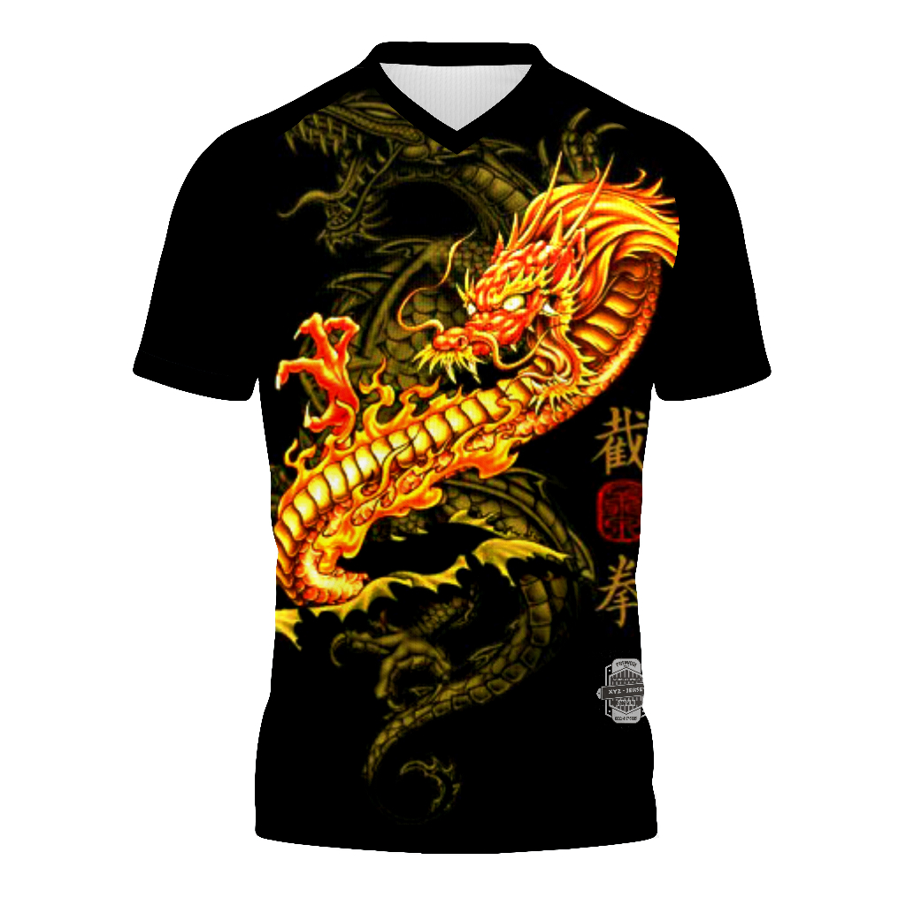 Jual Kaos Batik Naga Full Printing I Dragon I Bahan Drifit V Neck