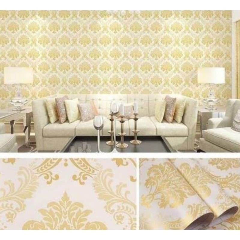 Jual Wallpaper Dinding Motif Batik Gold Dasar Putih M X Cm Shopee