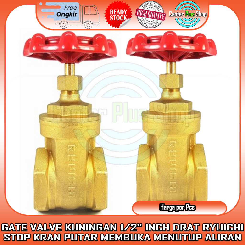 Jual GATE VALVE STOP KRAN PUTAR KUNINGAN 1 2 IN RYUICHI INCI INCH