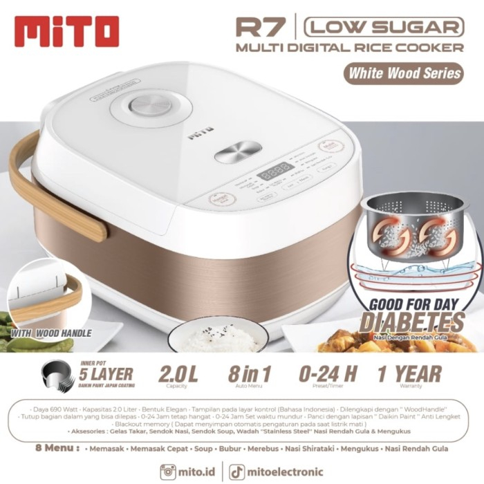 Jual MITO NEW R7 GLOW 2L DIGITAL RICE COOKER LOW CARBO RENDAH GULA