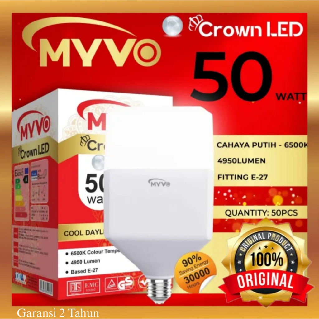 Jual Lampu Led Myvo Crown Led 50W Bohlam Lampu Super Terang Premium